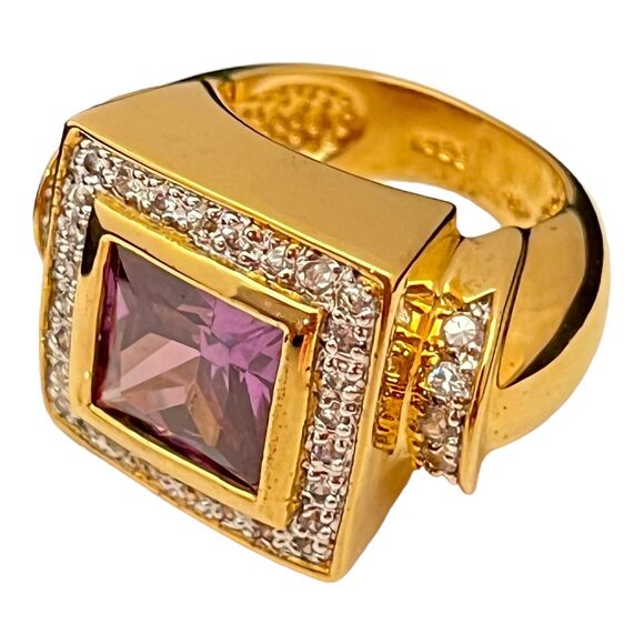 Vintage UNCAS Sterling Silver Ring Vermeil Purple Cubic Zirconia 925 5J - Picture 5 of 7